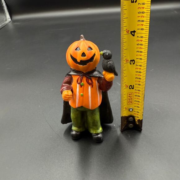 Vintage Halloween Figurine Jack O Lantern with Crow Mini Statue - Picture 7 of 11